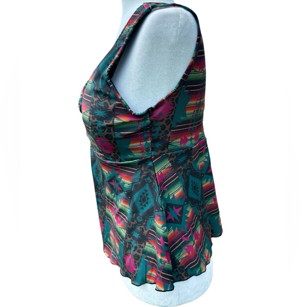 CRAZY TRAIN River Bend Tankini Swimsuit Top NWT Western Aztec Lined Medium - Picture 3 of 6